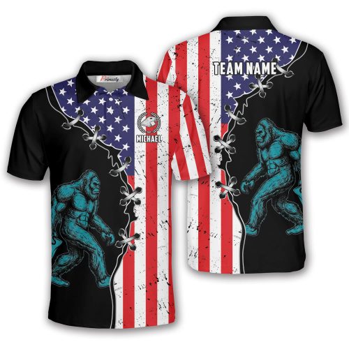 Bigfoot Bowling Retro USA Flag Sasquatch Custom Cornhole Shirt