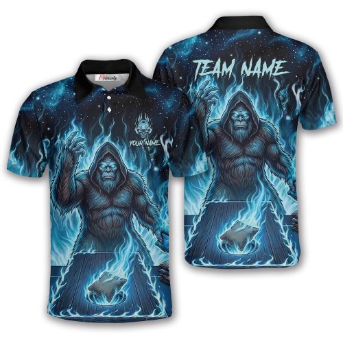 Bigfoot Skulls Ghostly Blue Fire Sasquatch Custom Cornhole Shirt