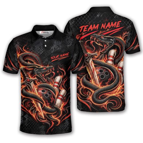 Black Red Fire Snake Sword Custom Bowling Polo Shirt