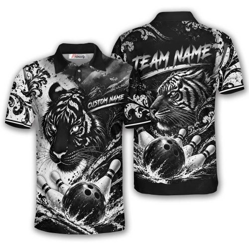 Black White Tiger Custom Bowling Polo Shirt