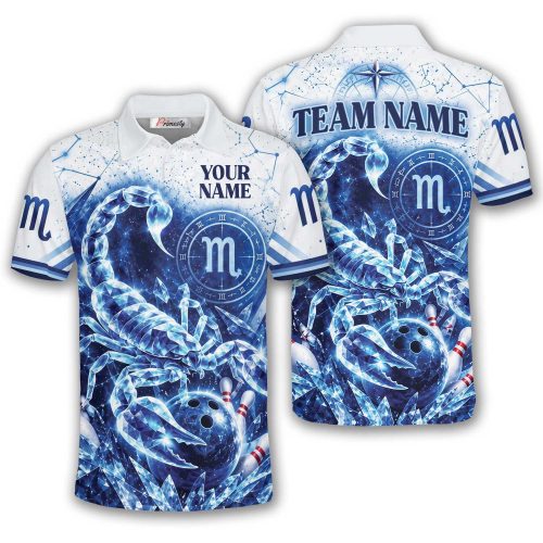 Blue Crystal Scorpio Zodiac Custom Bowling Polo Shirt