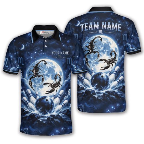 Blue Moon Scorpio Zodiac Custom Bowling Polo Shirt