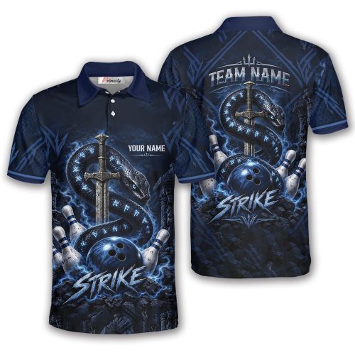 Blue Rune Sword Snake Strike Custom Bowling Polo Shirt