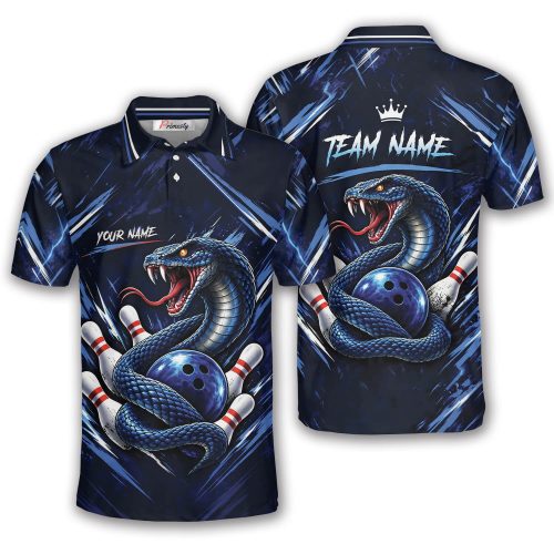 Blue Snake Sport Pattern Custom Bowling Polo Shirt