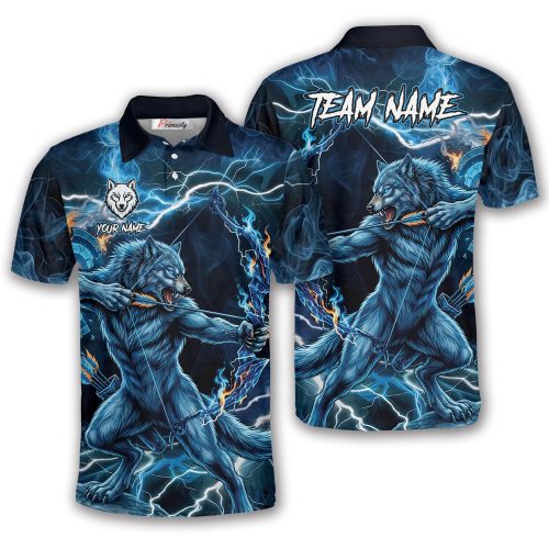 Fierce Wolf Blue Flame Lightning Werewolf Custom Archery Shirt