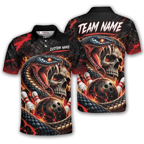 Fiery Skull Snake Cobra Fire Custom Bowling Shirt