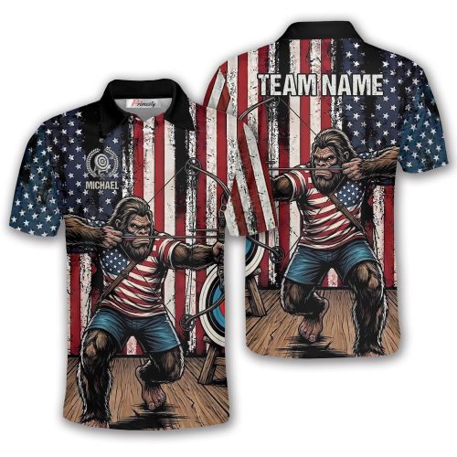 Funny Bigfoot Grunge USA Flag Sasquatch Custom Archery Shirt