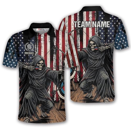 Funny Grim Reaper Grunge USA Flag Custom Archery Shirt