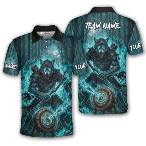 Glowing Blue Wolf In Dark Forest Custom Archery Shirt