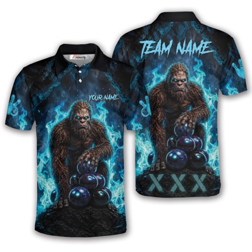Gothic Bigfoot XXX Ball Blue Flaming Custom Bowling Shirt
