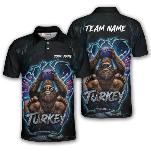 Gothic Blue Monster Turkey Custom Bowling Shirt