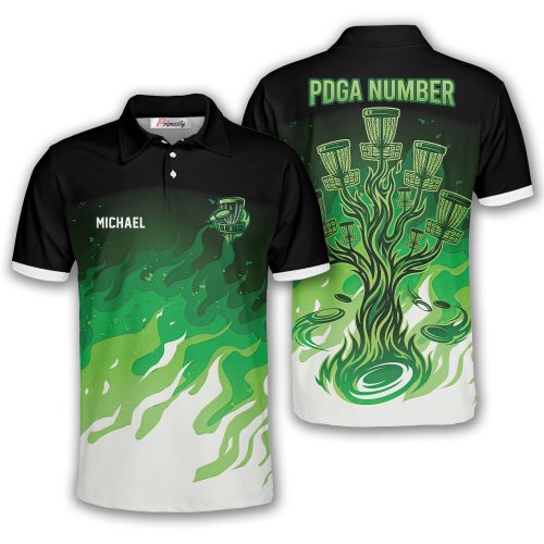 Green Flame Tree Disc Basket Custom Disc Golf Shirt