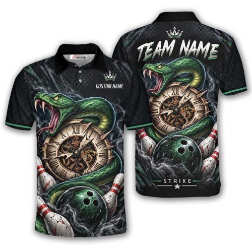 Green Snake Clock Strike Custom Bowling Polo Shirt