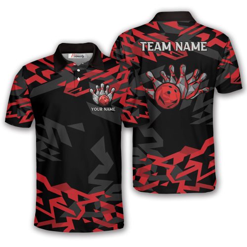 Military Camo Geometric Red Black Custom Bowling Shirt