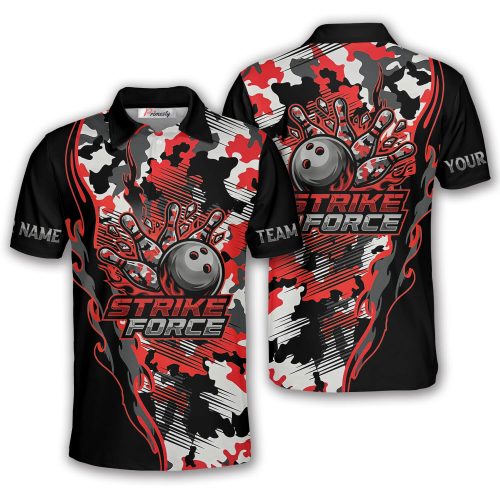 Military Camo Red Flame Strike Force Custom Bowling Shirt