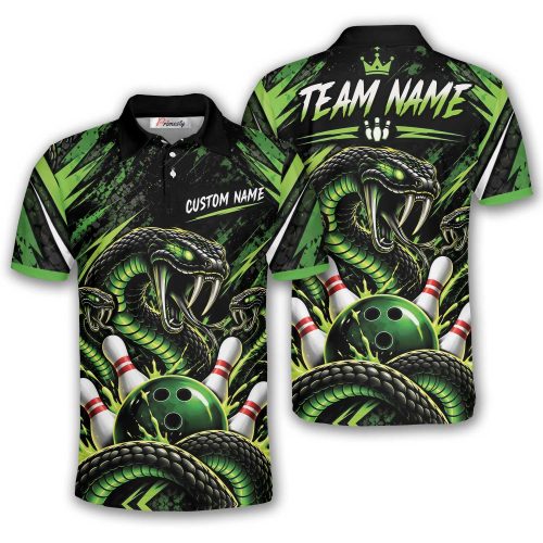 Neon Green Triple Snake Custom Bowling Polo Shirt