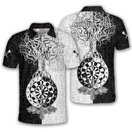 Norwegian Mafia Team Black White Custom Darts Shirt With Pocket (Jennifer)