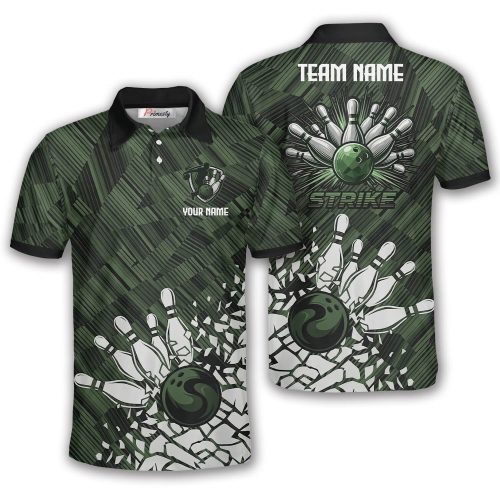 Olive Green Camo Bowling Strike Custom Bowling Shirt