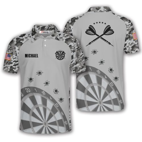 Darts Grey Camouflage Gun Holes Custom Polo Shirts for Men
