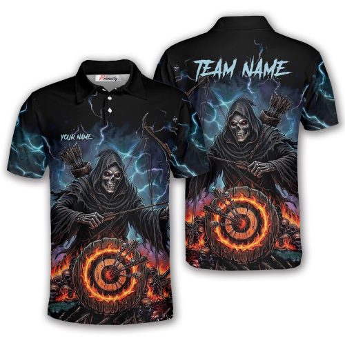 Purple Flaming Grim Reaper Archer Skulls Custom Archery Shirt