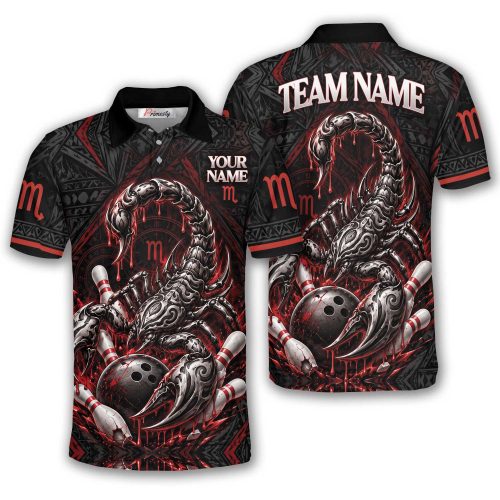 Red Black Scorpio Custom Bowling Polo Shirt