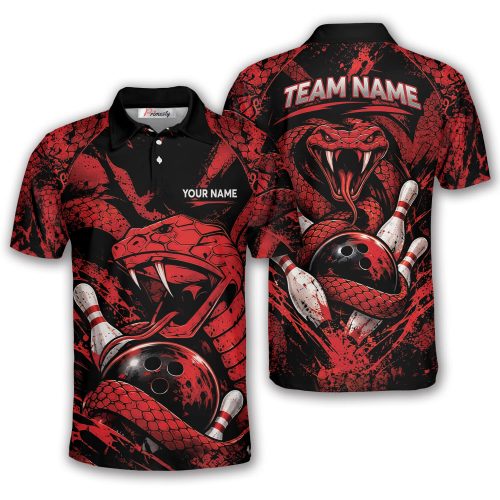 Red Black Snake Custom Bowling Polo Shirt