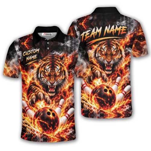 Smoky Fire Tiger Custom Bowling Polo Shirt