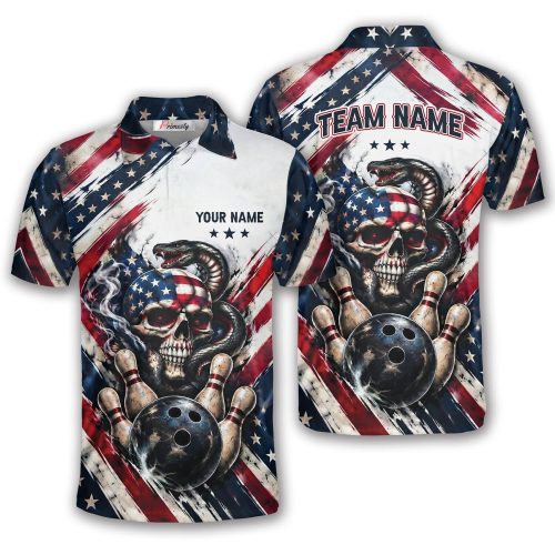 Snake Skull American Flag Grunge Sport Pattern Custom Bowling Shirt