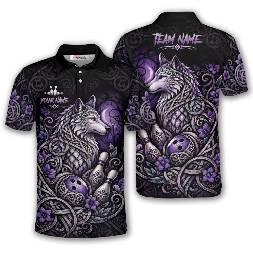 Wolf Celtic Knot Purple Floral Custom Bowling Shirt
