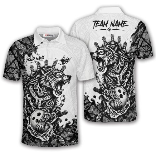 Wolf Viking Tribal Black White Custom Bowling Shirt